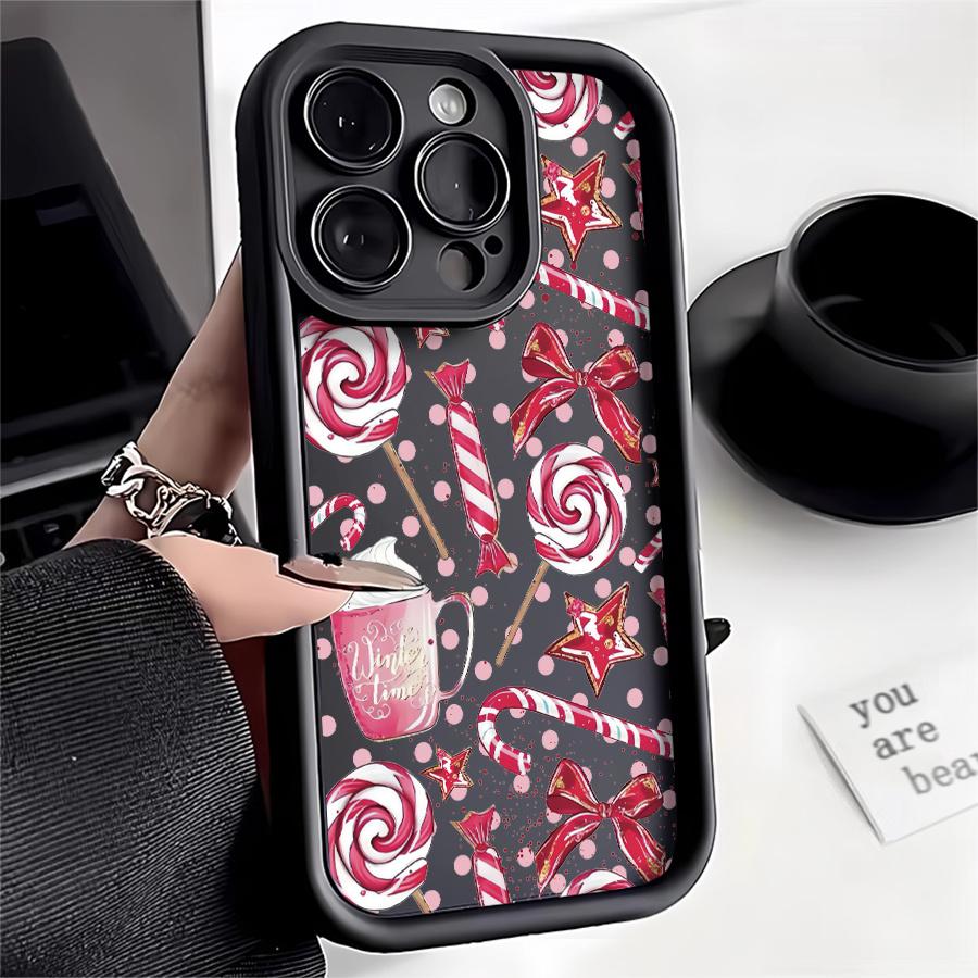 Phone Case: 1pc Christmas Candy Lollipop Bow Phone Case Suitable for Apple iPhone 17 E Air Pro ProMax iPhone16 15 14 Plus 13 12 Mini 11 X XS XR Antidrop Softshell Cartoon Style Cute Can Be Given to Friends