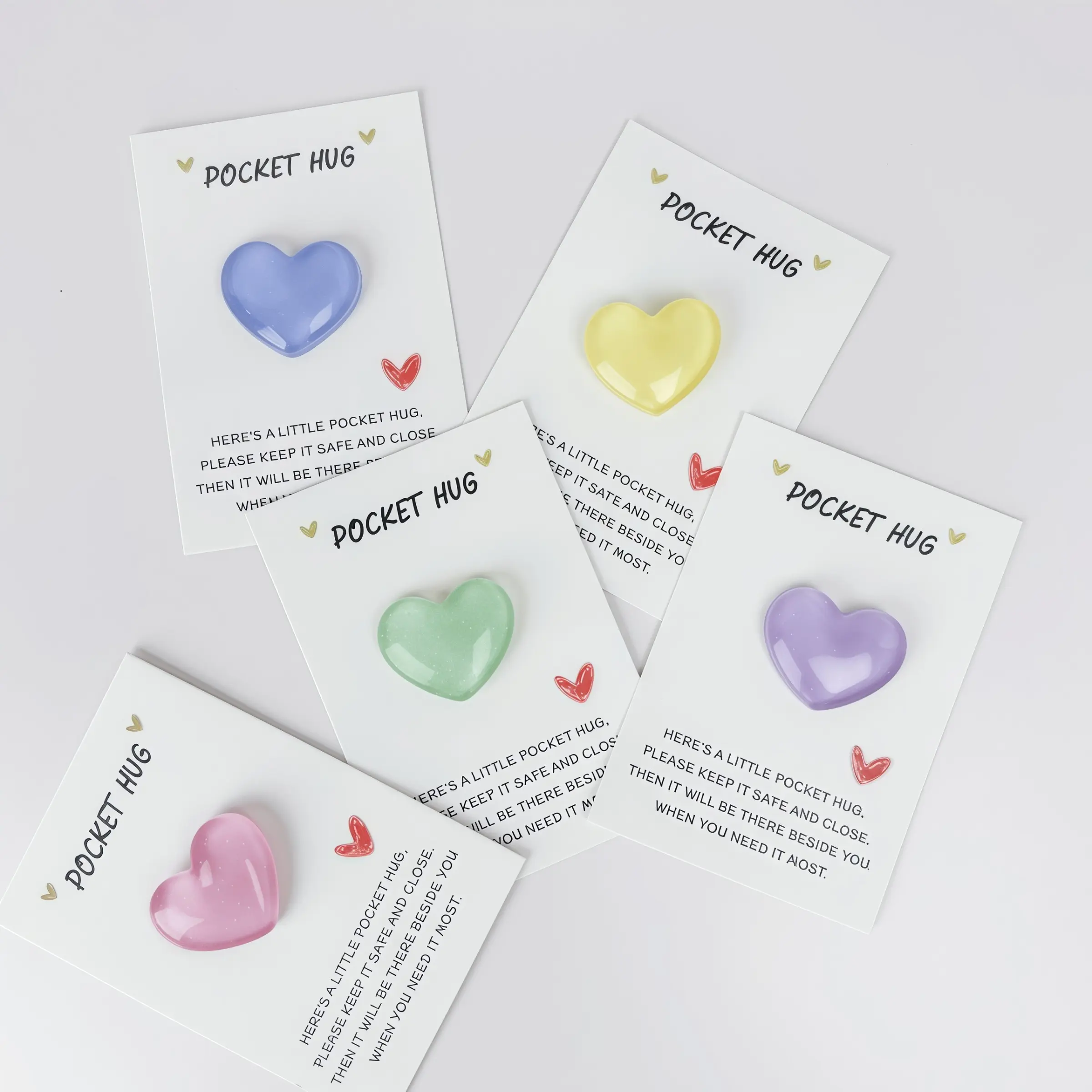 5 DIY Pocket Hug Cards, Mixed Colors, Perfect Gift for Best Friend, Heartfelt Friendship Card, Handwritten Love & Warmth