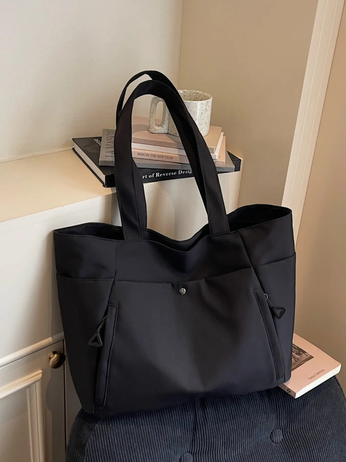 Simple Oxford Fabric Tot Bag, Multi-Pocket Organization, Waterproof Durable Material, Large Capacity Laptop Bag, Lightweight Shoulder Bag, Laptop Tote Bag
