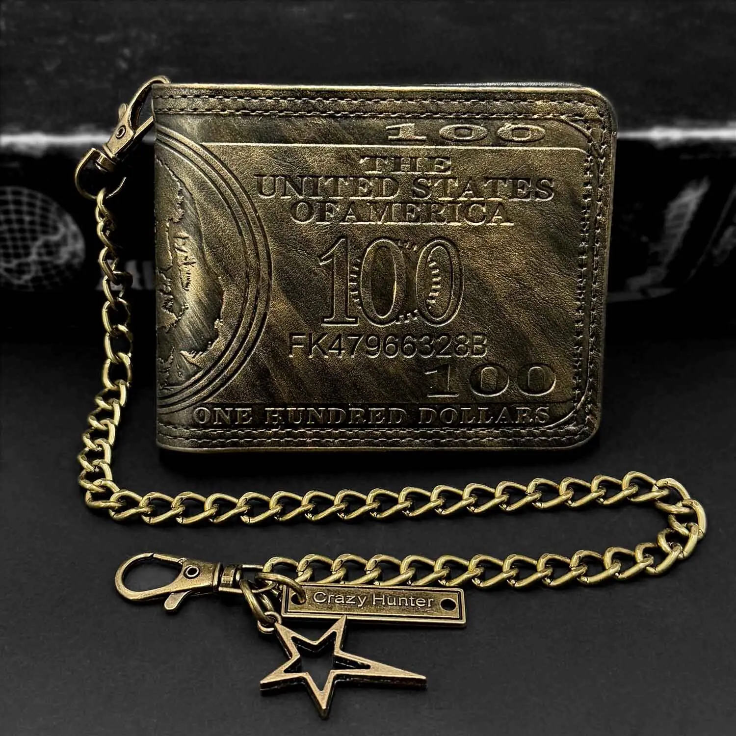Vintage US Dollar Bill Wallet Photo Holder Short Bifold Purse for Men With Chain