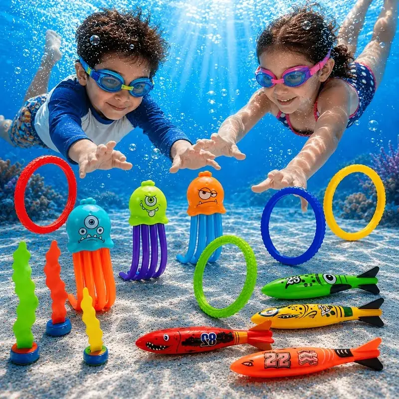 Kids Dive Toy Set, Underwater Pool Toys for Children, Swimming Pool Training Kit, Suitable for Ages 3+, Fun Random Colors