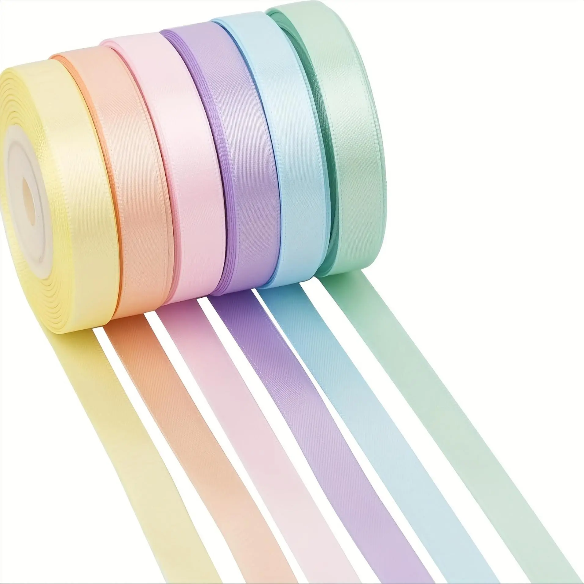 6-Roll Solid Color Silk-Like Decorative Satin Ribbon Set for Bow Gifts & Wrapping, Weddings, Party Decor, Crafters of All Skill Levels, DIY Arts & Crafts Embellishment, Office Stationery Supplies