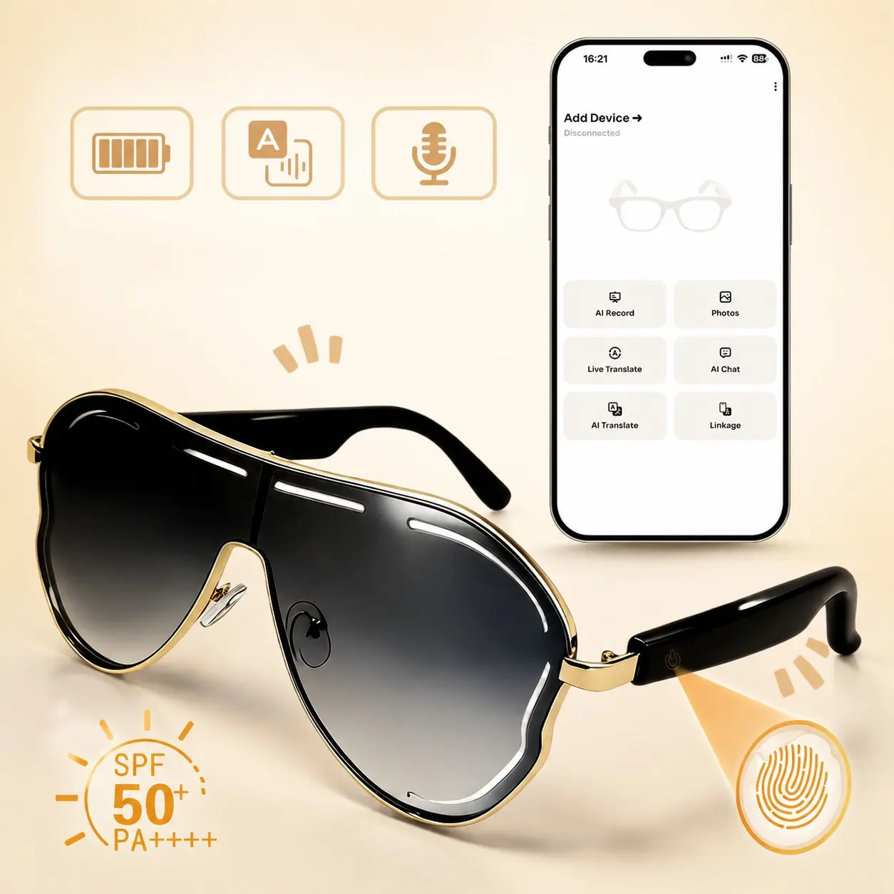 Smart Glasses, Wireless Smart Glasses, AI Translation 100+ Languages, Bluetooth Open-Ear Audio Sunglasses, Touch Control, Voice Assistant & UV Protection, Multifunctional Smart Glasses, Smart Eyewear for Business, Outdoor, Holiday Gift