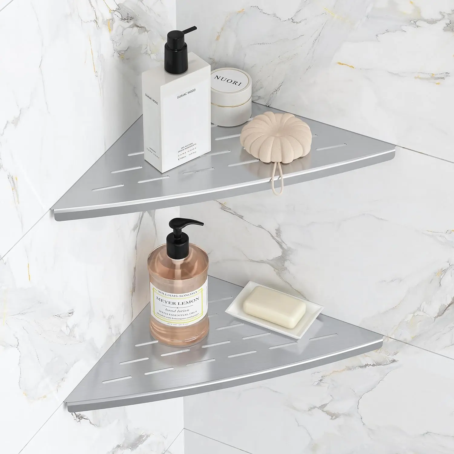 Qeke Corner Shower Shelf Brushed Nickel, 304 Stainless Steel 11.5" Recessed Corner Shelf Bathroom for Tiled Wall, Floating Shower Shelves Shampoo Holder, No Drilling, 2 Pack