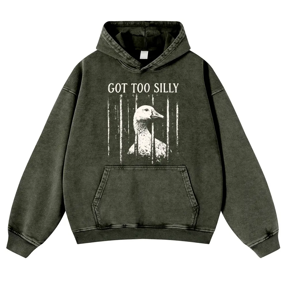 Men's Vintage "Got Too Silly" Goose Graphic Print Hoodie, 380g Thick Cotton-Blend Menswear Tops, Longsleeves Oversize Casual Sweatshirts for Spring, Super Soft, Jeans-Match Streetwear, Fit