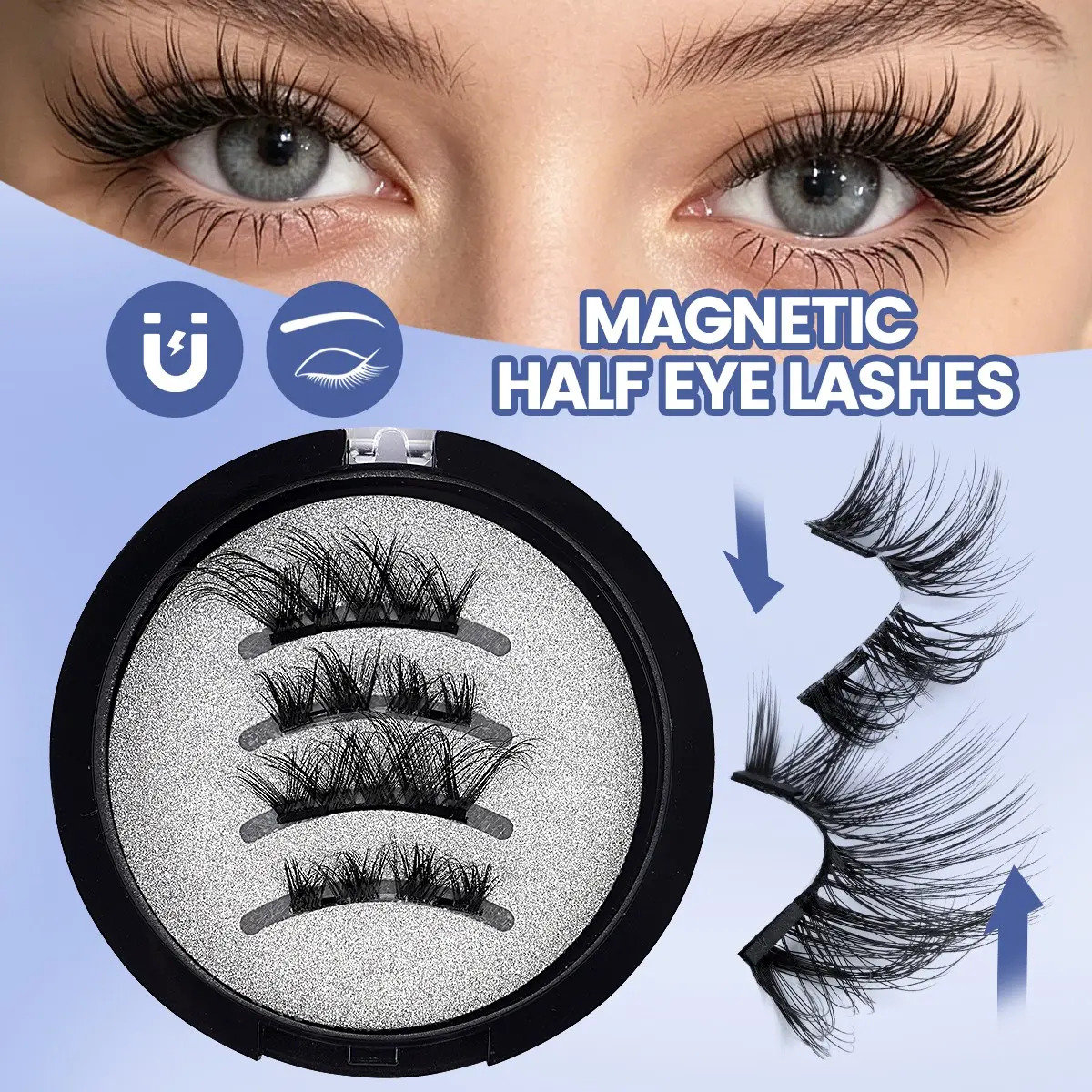 MAANGE Magnetic Half Eye False Eyelashes, Glue-Free Wispy Cat Eye Lashes, Soft Lightweight Reusable Magnet Eyelashes, No Irritation, Easy to Apply for Beginners, Natural Look for Daily Makeup, Dating and Party Eye Beauty