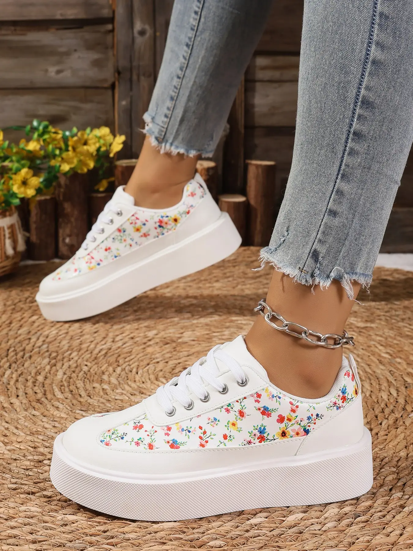 American Maroon PU Leather Leopard Print Thick Sole Board Shoes, Wide Platform Heel Tie Casual Retro Streetwear Fashion, Casual Trendy Trainers