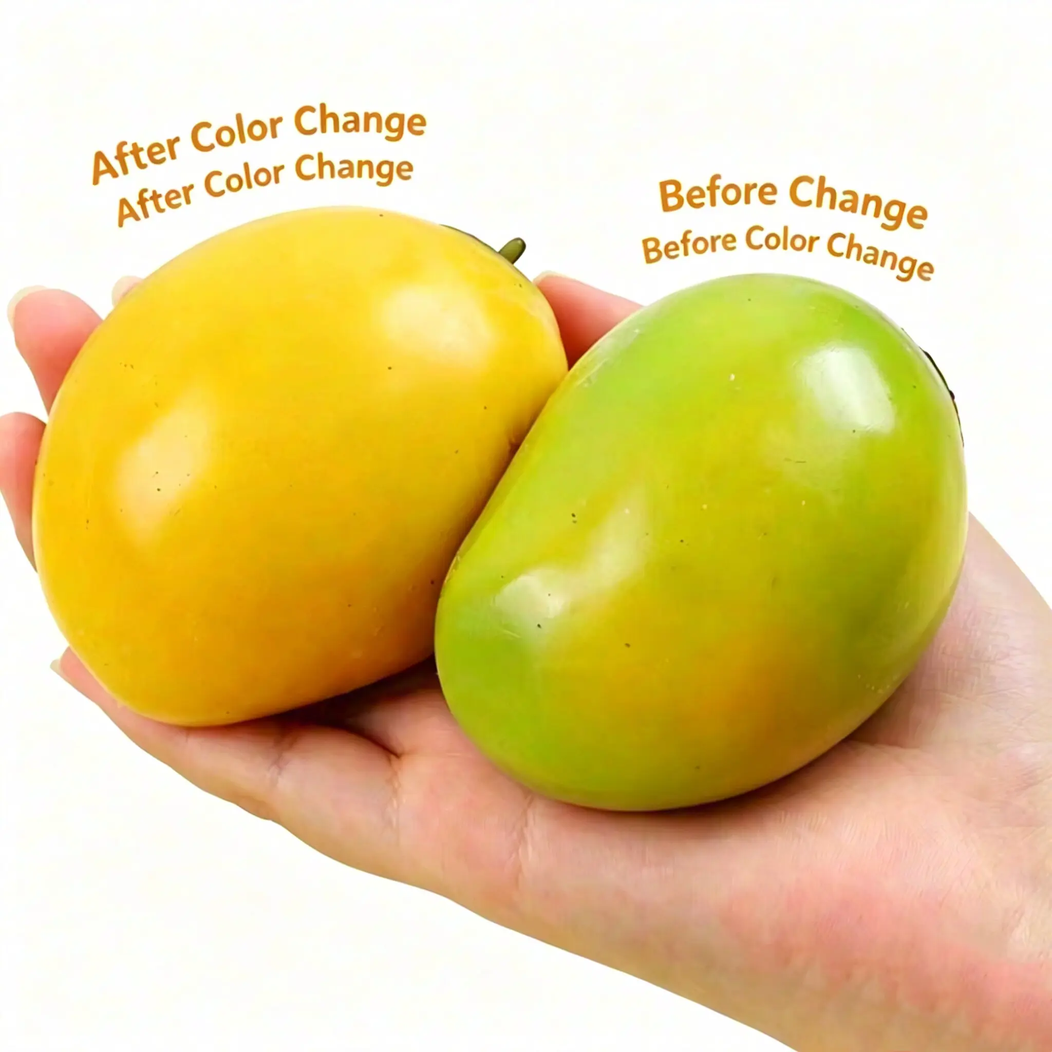 Hand-Squeeze Color-Changing Mango Squishy Toy – Thermochromic Fluid Stress Relief Fidget
