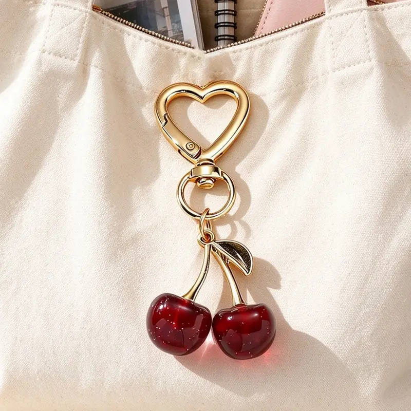 Cute Cherry Design Bag Charm, Cherry Theme Charm, Fruit Bag Charm, Fashionable Bag Keychain for Women, Stylish Playful Charm, Trendy Versatile & Exquisite Bag Charm for Birthday Gifts, Purse Accessories, Accessories for Bags