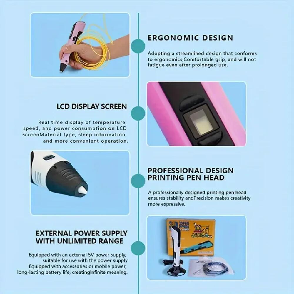 Creative 3D Pen Set (with 9m Filament & Storage Pouch), Professional 3D Printing Tool, Perfect for 3D Craft Hobbyists and Design Professionals