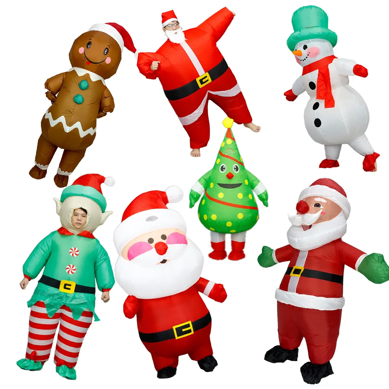 Classic Christmas Polyester Inflatable Costume, Youth/adult Size Fits 155-185cm, Includes Fan & Battery Box, Perfect for Festive Holiday Parties