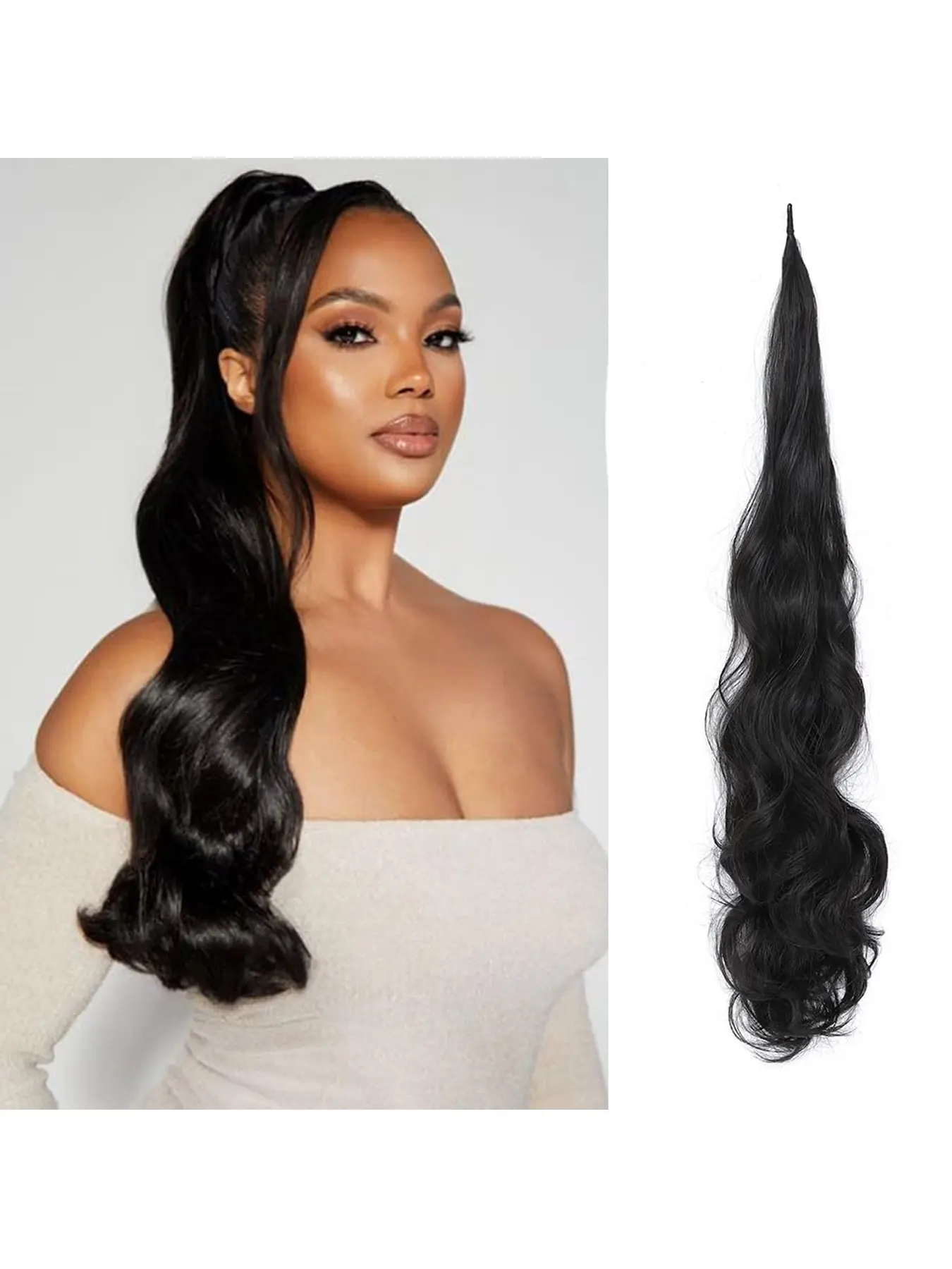 Ponytail Extension Synthetic Hair Flexible Wrap Around Ponytail Hair Extensions Long Curly Wave Extensions Pony Tails Hair Extensions Wavy Hair Ponytails Synthetic Fiber Hairpieces For Women Daily Use