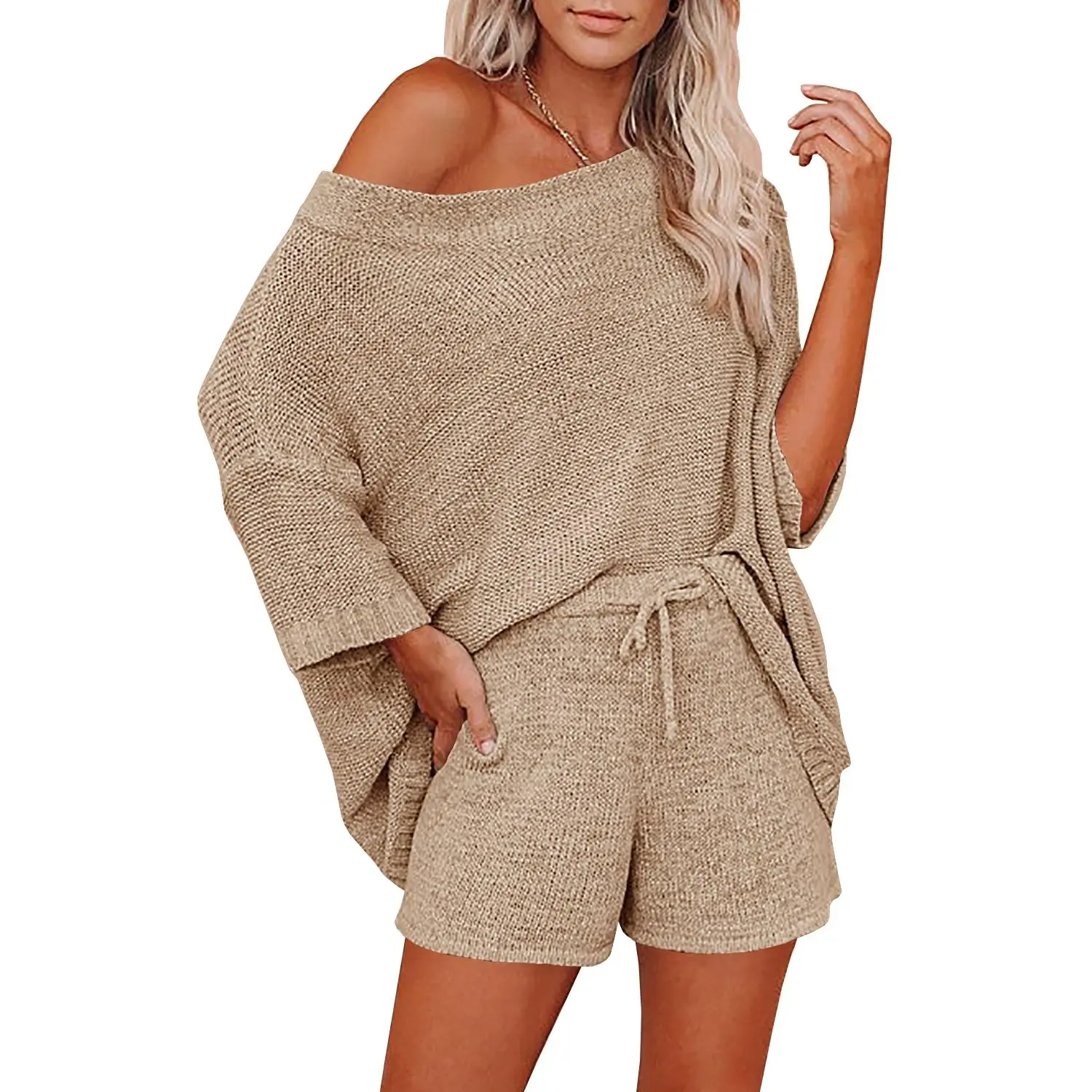 PiePieBuy Women's Wired Knit Mini Dress, Round Neck Longsleeves, Casual Wear, Loose Fit, Summer Cotton Knit Dress