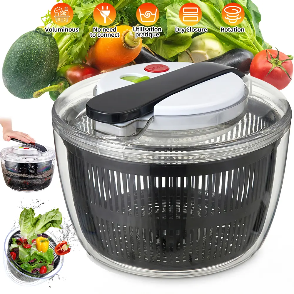 Push-Action Salad Spinner and Colander – Versatile Vegetable Dryer with Draining Function – Also Doubles as a Fruit Bowl for the Coffee Table