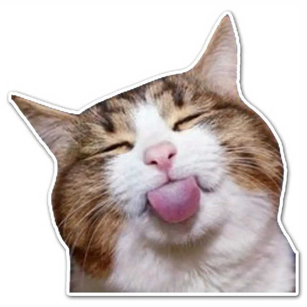 Vinyl Cat Sticker with Tongue, Adhesive Sticker for Car Windows, Vehicle Interior, Laptop, Home Decor, Durable and Easy to Apply