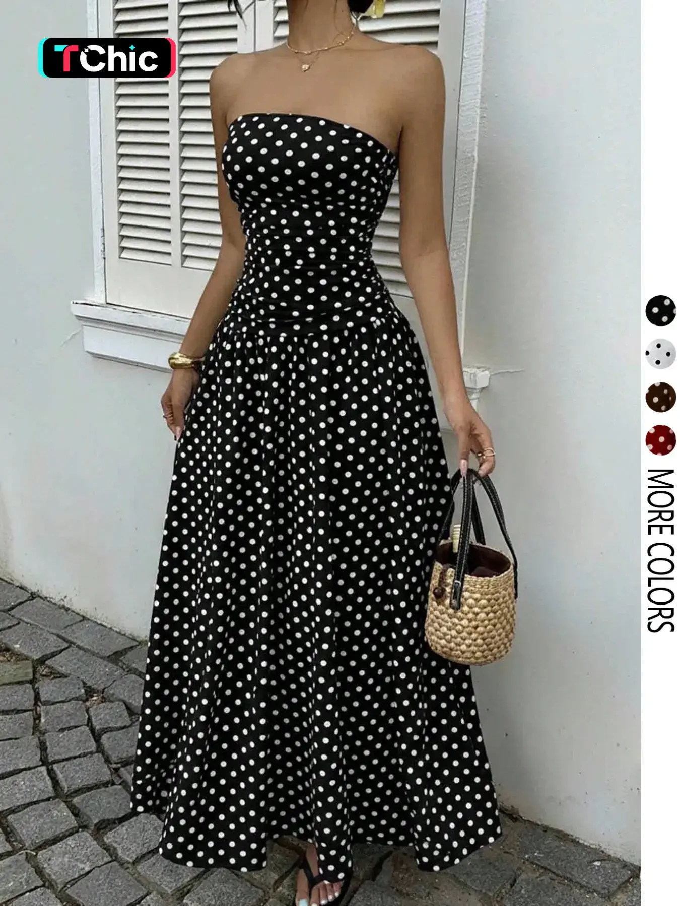Women's Elegant Fashion Polka Dot Print Halter Dress, Stylish Sleeveless Maxi Dress for Parties and Casual Wear, Summer Fashion