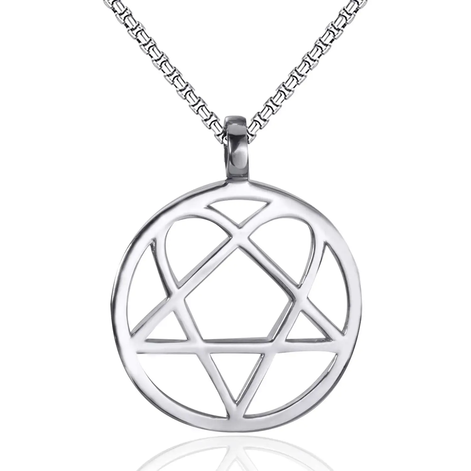 Mens Womens Stainless Steel Pendant Necklace Heartagram  Heart Him Chain
