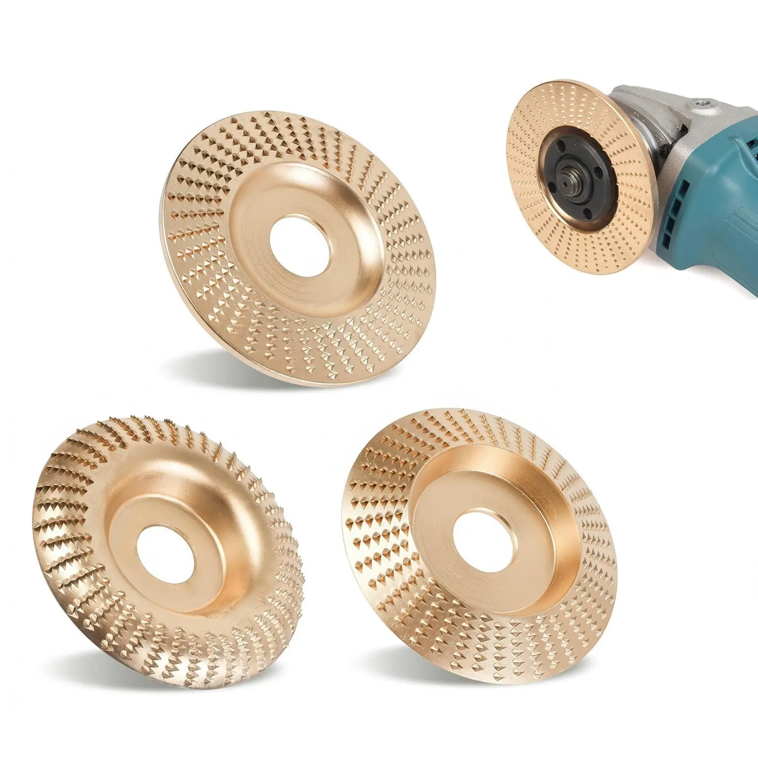 3PCS Wood Grinding Disc Set for Angle Grinder, Tungsten Carbide Wood Carving Wheel Attachments for 4”& 4.5”Grinders, Wood Shaping Sanding Polishing Grinding Disc Woodworking Surface Finishing