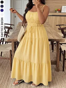 Boho Style Long Dress with Butterfly Knot and Ruffle Straps, Elegant and Romantic, Perfect for All Seasons and Occasions