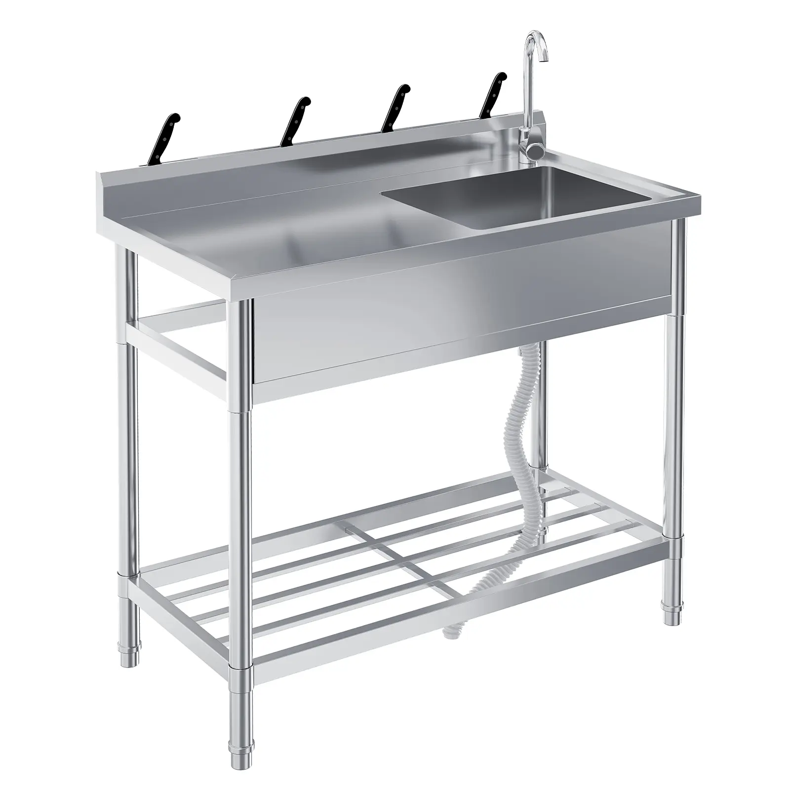 39x20x37 Inch Freestanding Stainless Steel Laundry Sink with Fixed Faucet, PVC Drain, Storage Shelf, and 100 Mesh Filters