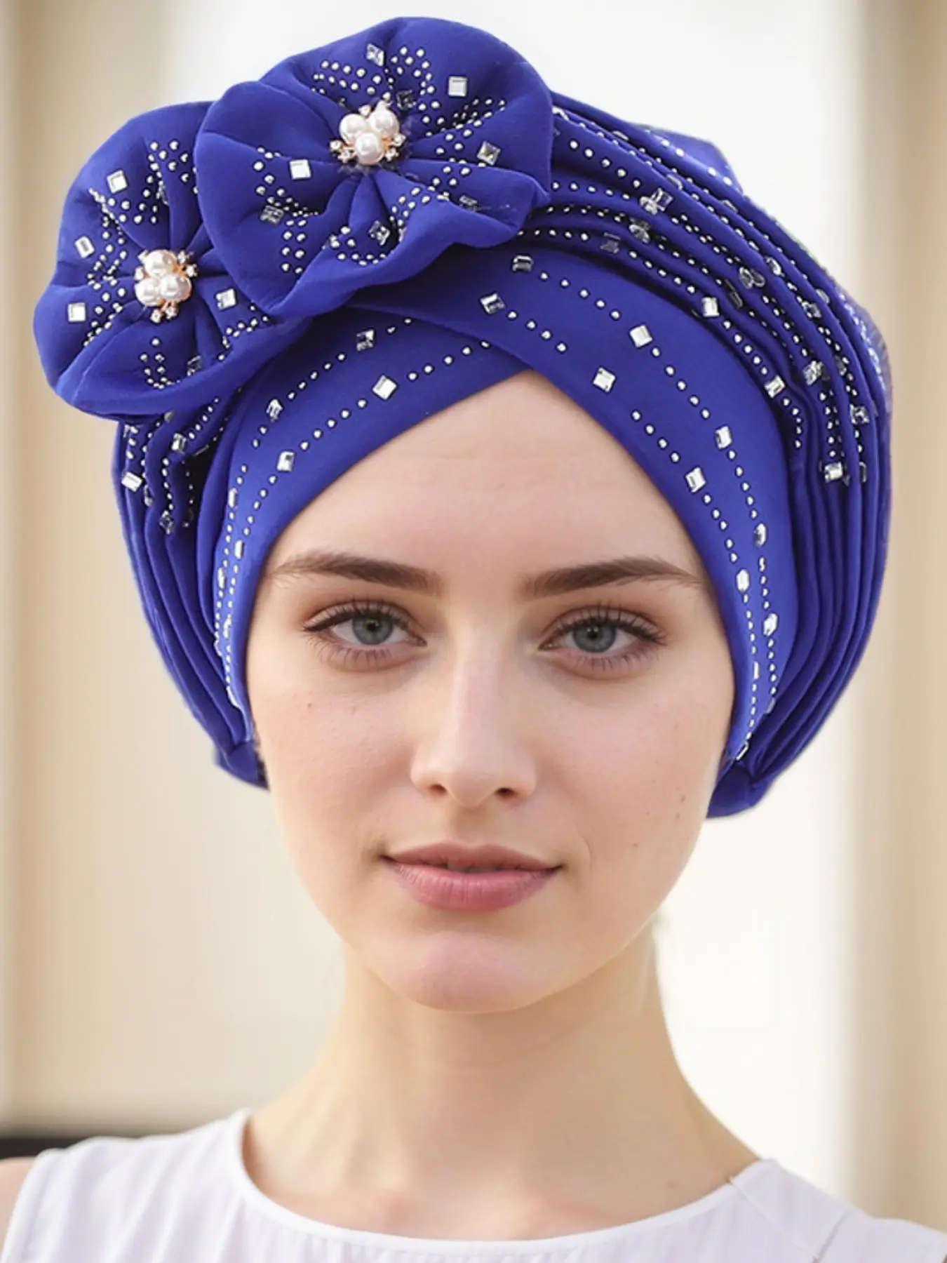 Women's Headscarf Hat Head Wrap Turban Hijab with Rhinestone Embellishments, Elegant Design for Weddings & Parties, Perfect Gift for Her