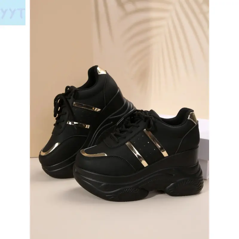 YYT1 2026 Black Wedge Thick Soled Footwear Sneakers, All Seasons Sneakers, Women Casual Athletic Comfort Lightweight Walking Petite Friendly All Season Daily Work Stylish Sneakers