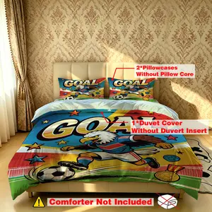 The 3-piece Eagle "GOAL" bedding set includes one bedspread and two pillowcases, without fillings. It's soft and comfortable, suitable for single beds and double beds, and ideal for use in bedrooms, dormitories, and hotels.