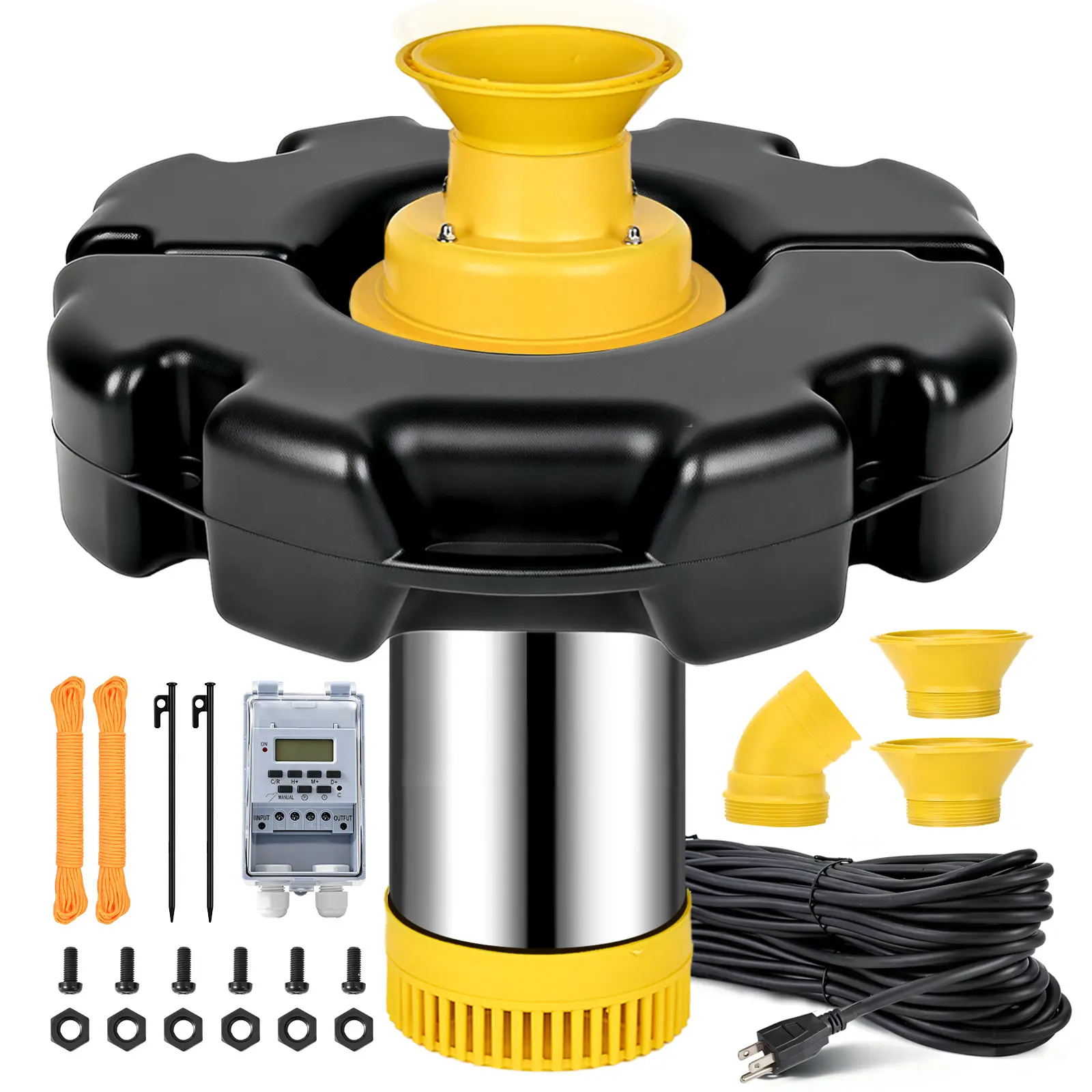 Pond Fountain Aerator, 15000 GPH 110V 1HP Fountain Pump, Fully Automatic Powerful Lake Floating Fountain, 100 FT Power Cord, 2x100 FT Traction Rope, Pond Fountains For Large Ponds
