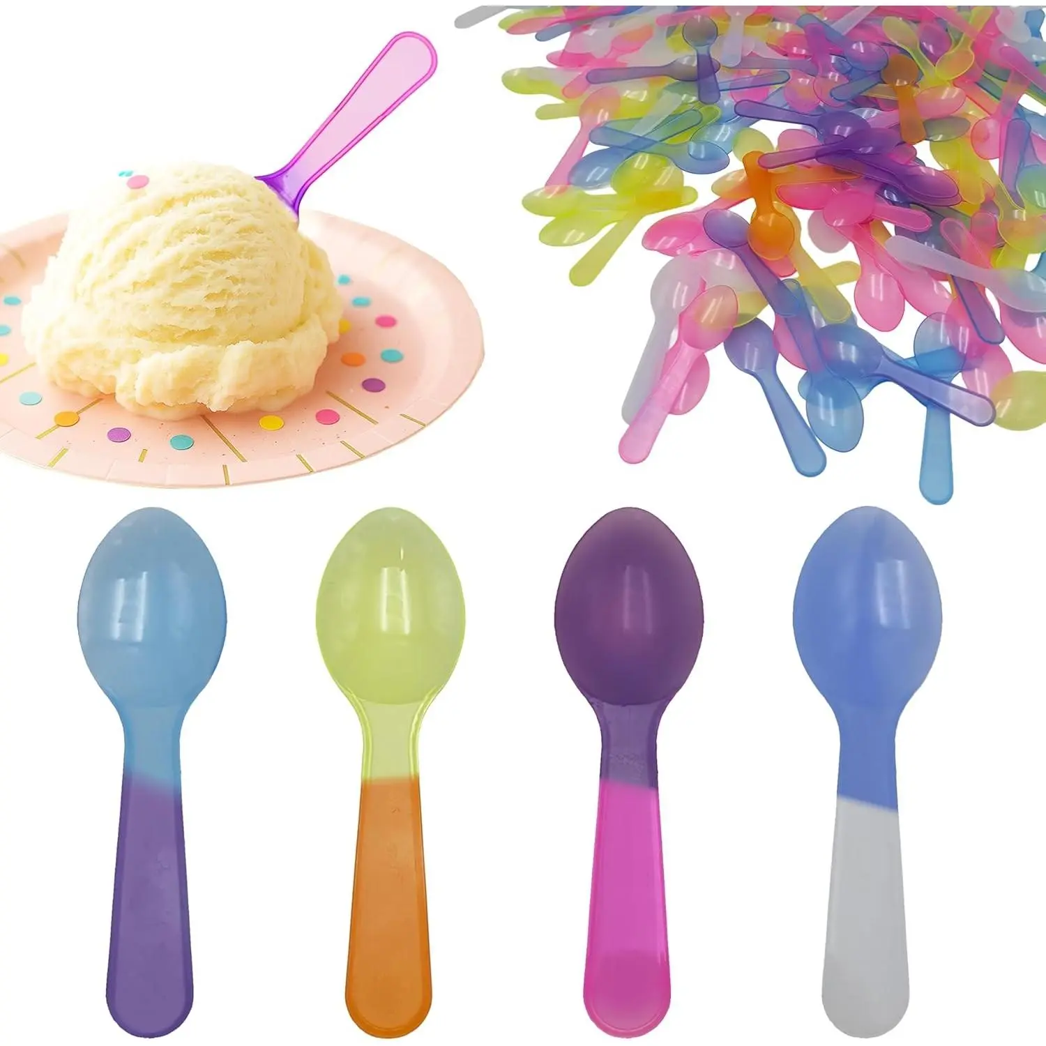 100 Color-Changing Mini Disposable Plastic Sample Spoons for Tasting Uses, Ice Cream, Jello, Yogurt