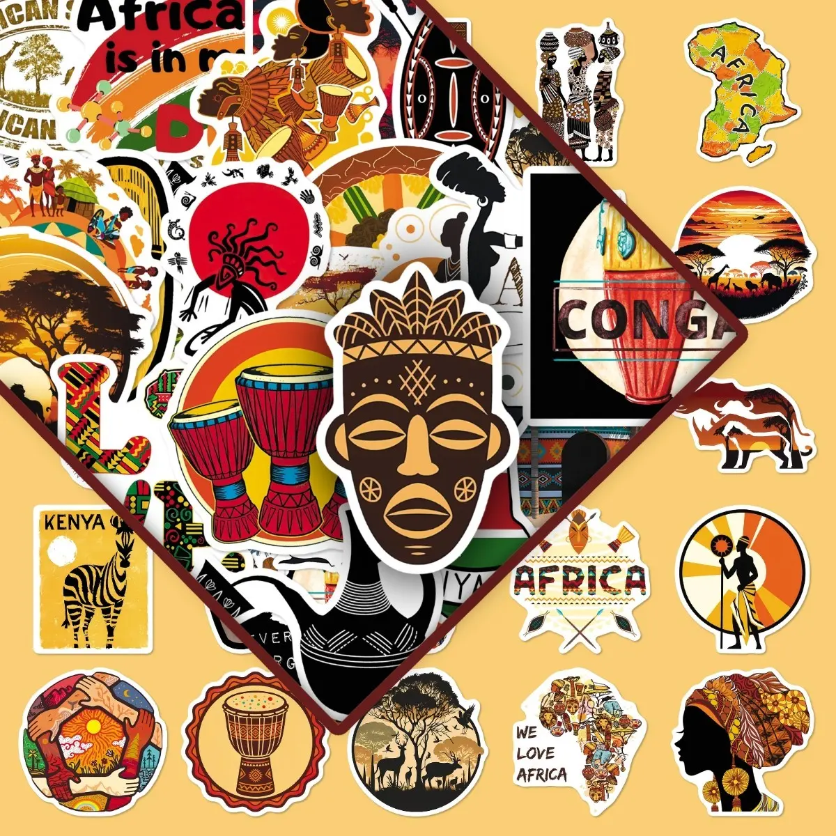 100sheets two sets of repetitive African impression cartoon exotic tribal stickers creative storage box desktop decorative stickers