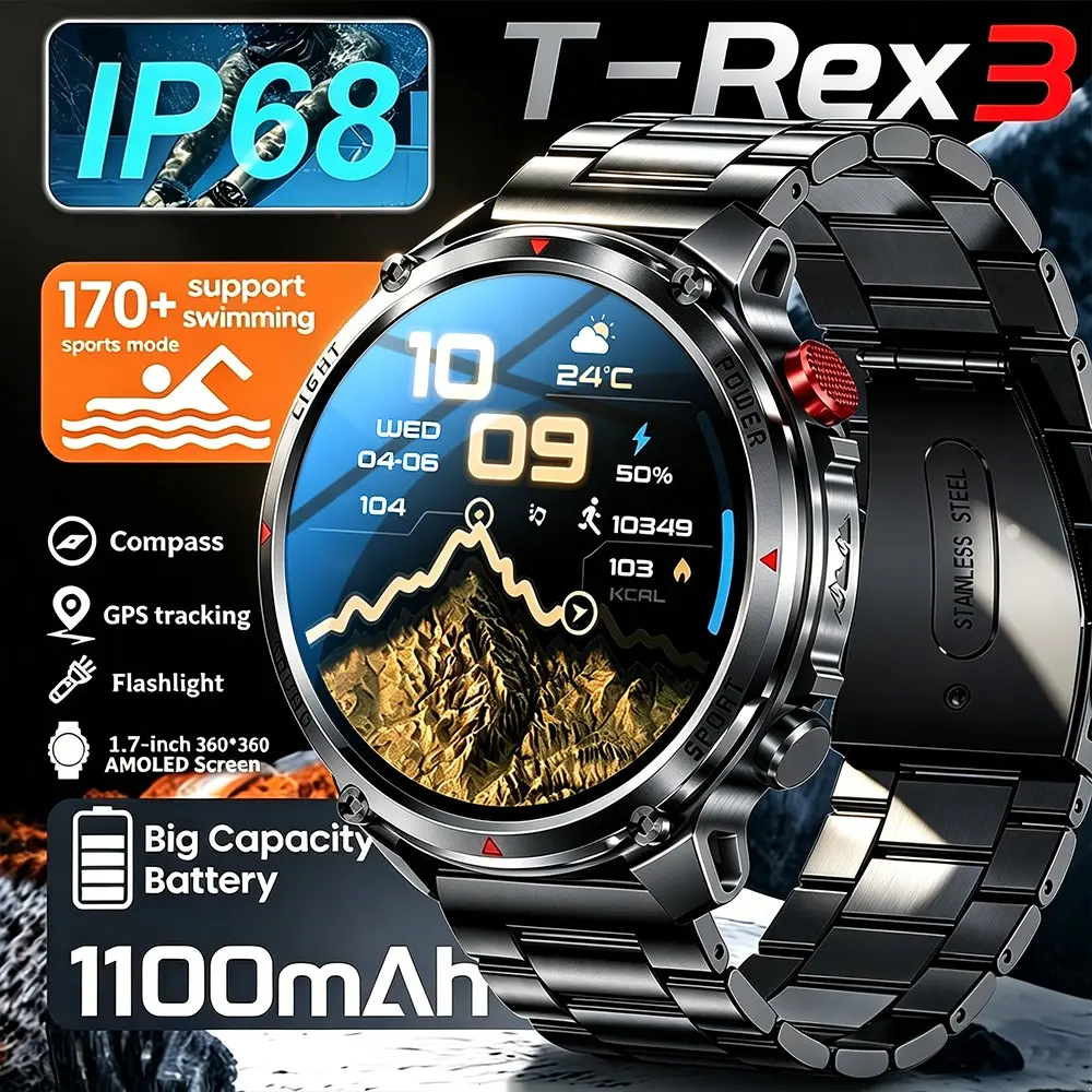 Men's Outdoor Smartwatch, 120-Day Battery Life, 1.7-Inch HD Display, IP68 Waterproof, Bluetooth-compatible, 170+ Sports Modes, Father's Day Gift