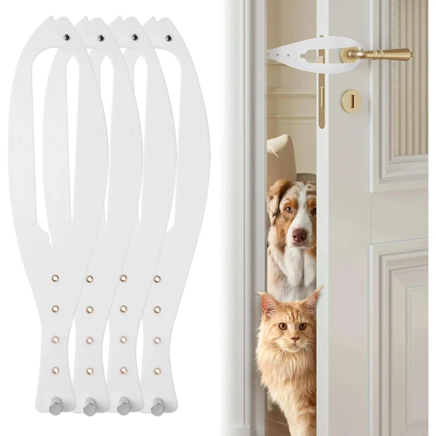 Cat Door Latch, 4 Pcs Cat Door Stopper Pet Door Latch to Keep Dog Out of Litter Box and Food, Door Prop for Cat with 5 Adjustable Size Strap 2.5-6" Wide, No Measuring, Easy to Install