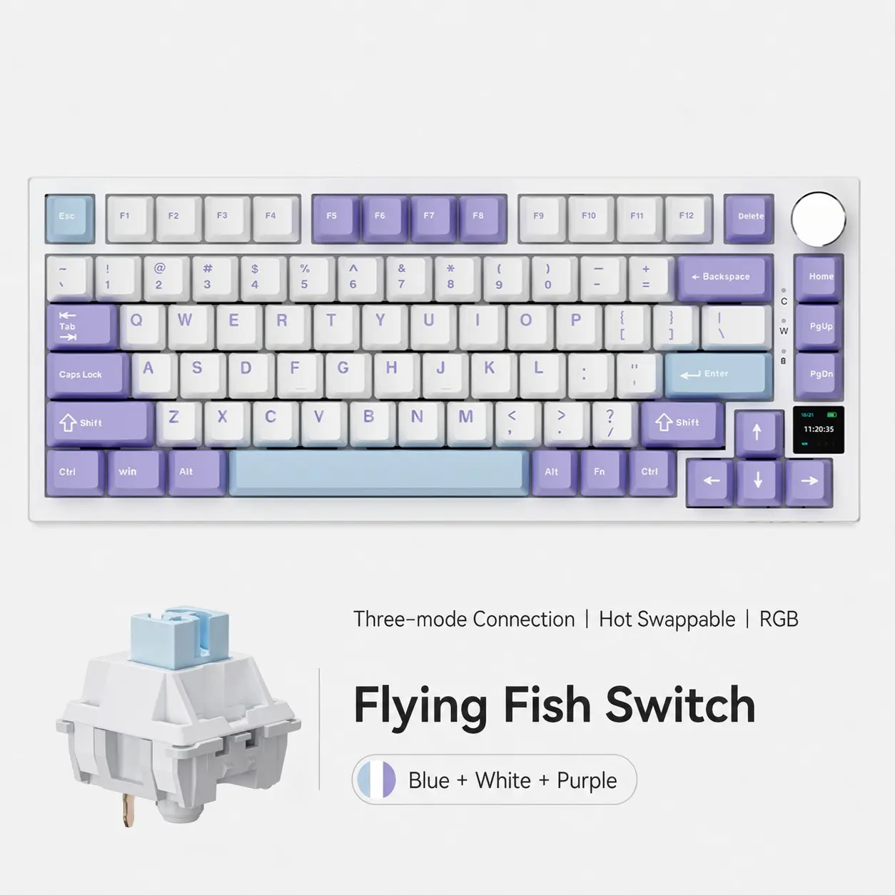 AJAZZ AK820PRO wireless game mechanical keyboard flying fish switch 0.85 inch high-definition screen volume adjustment knob the third mock examination computer office keyboard Gasket structure RGB support multi system suitable for video games and office