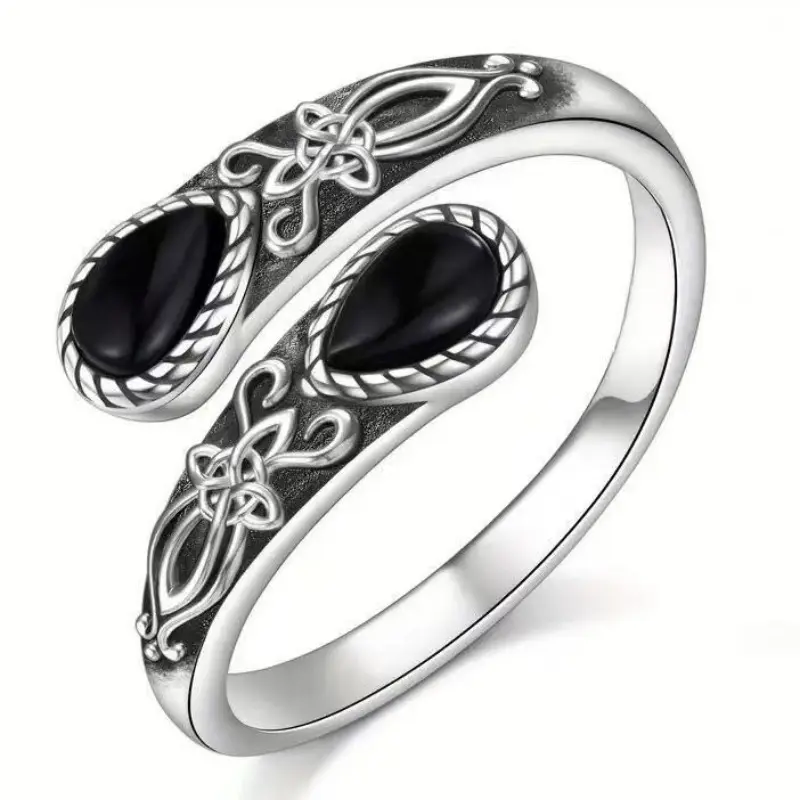 Sterling Silver Adjustable Open Band for Women, Mystic Witch Black Obsidian Ring,  Gothic Magic Jewelry, Spiritual Energy Crystal Ring, Perfect Gift for Birthday, Mother's Day & Occult Lovers, Boho Wedding Engagement Ring