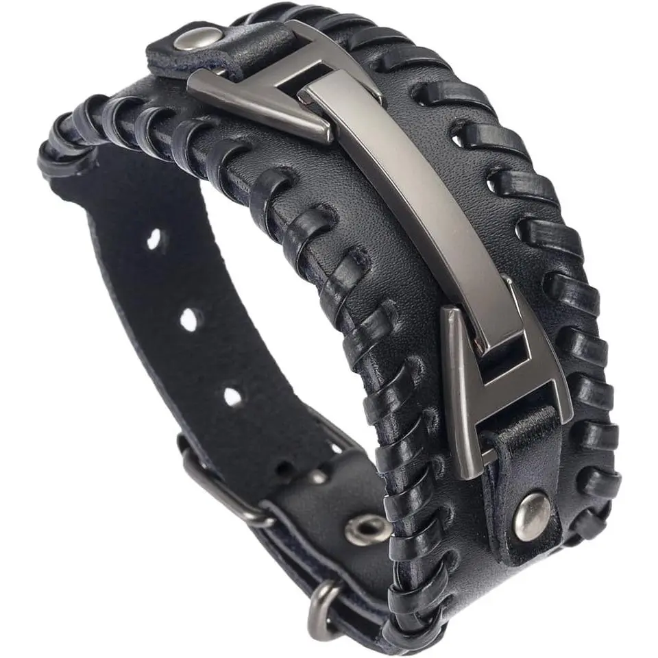 Men Leather Bracelet Punk Braided Rope Alloy Bracelet Bangle Wristband