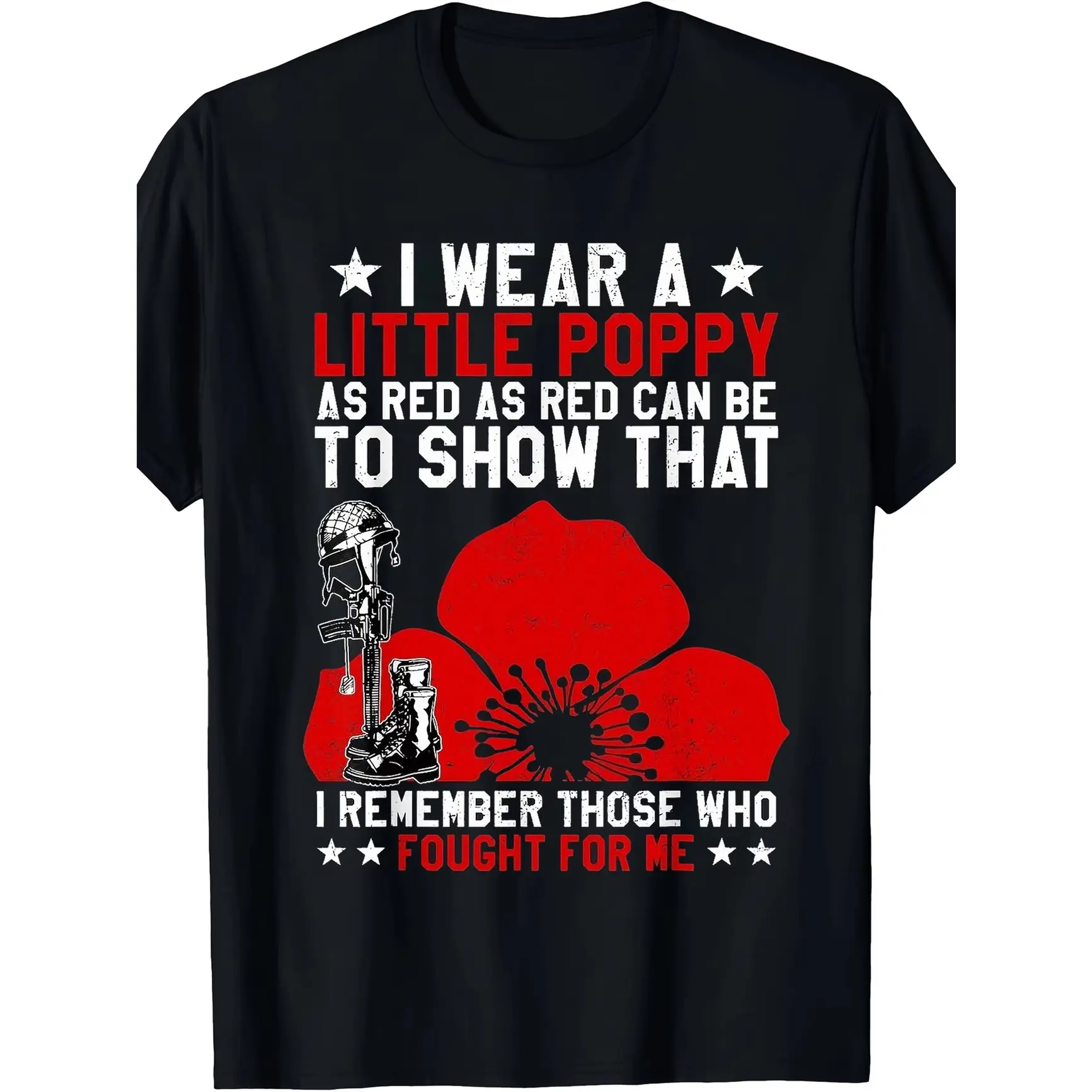 Loose Fit Graphic T-Shirt, Red Poppy Veteran Soldier Memorial Printed Craft Tee, Soft Breathable Short Sleeve Top, Patriotic Remembrance Casual Outfit For Men Women, Military Tribute Graphic Shirt For summervibes