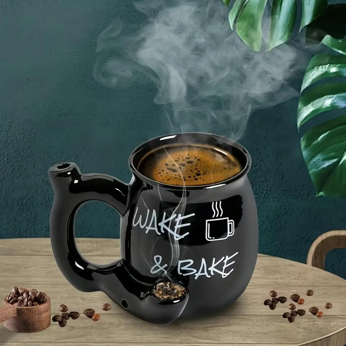 2 in 1 Ceramic Smoking Coffee Mug, Coffee Cups, Food Grade Lead & Cadmium Free BPA Free Heat Resistant Thickened Shatterproof, Dishwasher Safe Reusable Novelty Pipe Cup for Coffee Lovers Smoking Enthusiasts Home Office Bar Party Outdoor