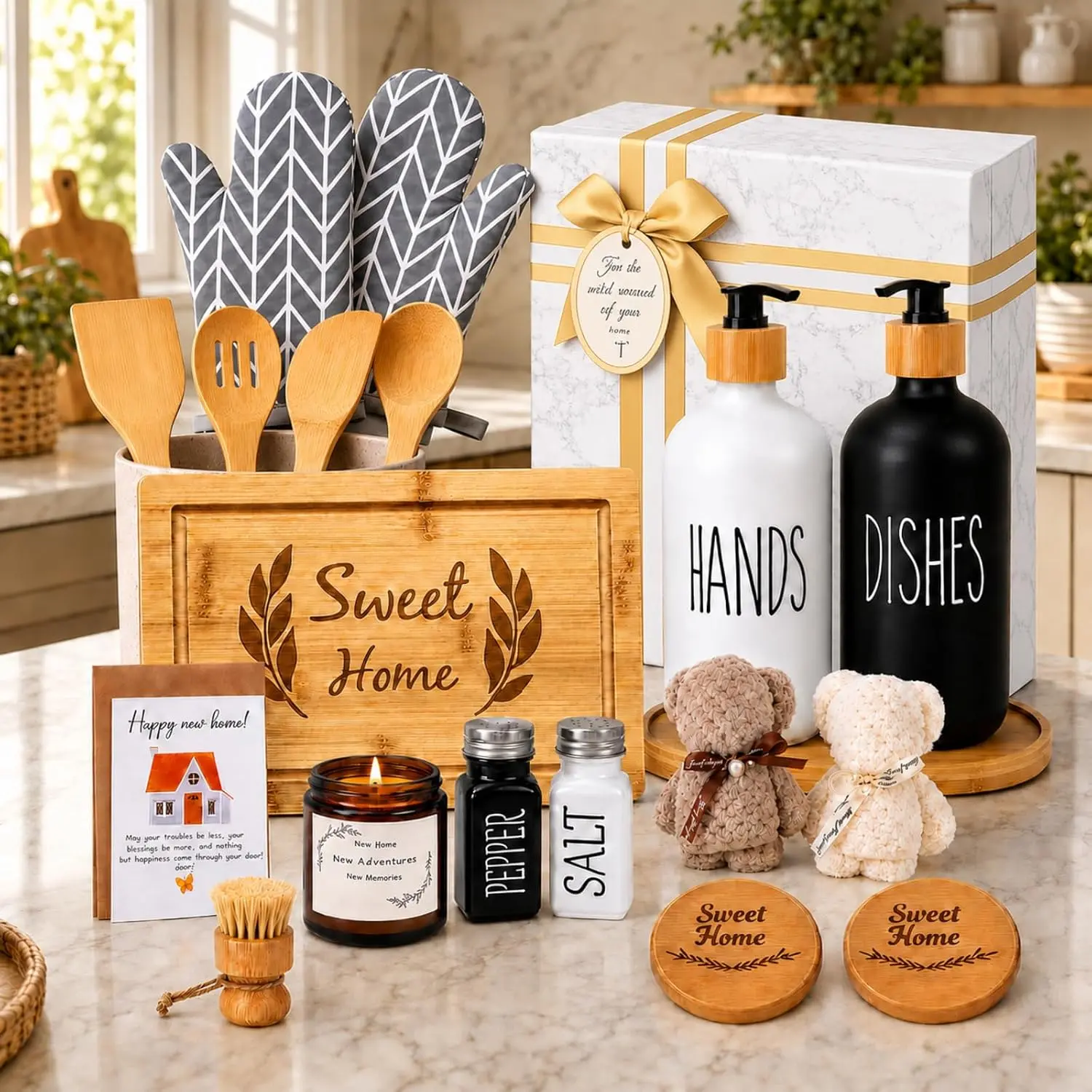Housewarming Gifts   Basket,21- Including  Board, Handwashing Set, and  – Ideal for Housewarming  for Couples,   Families, and Closing Gifts for  Buyers