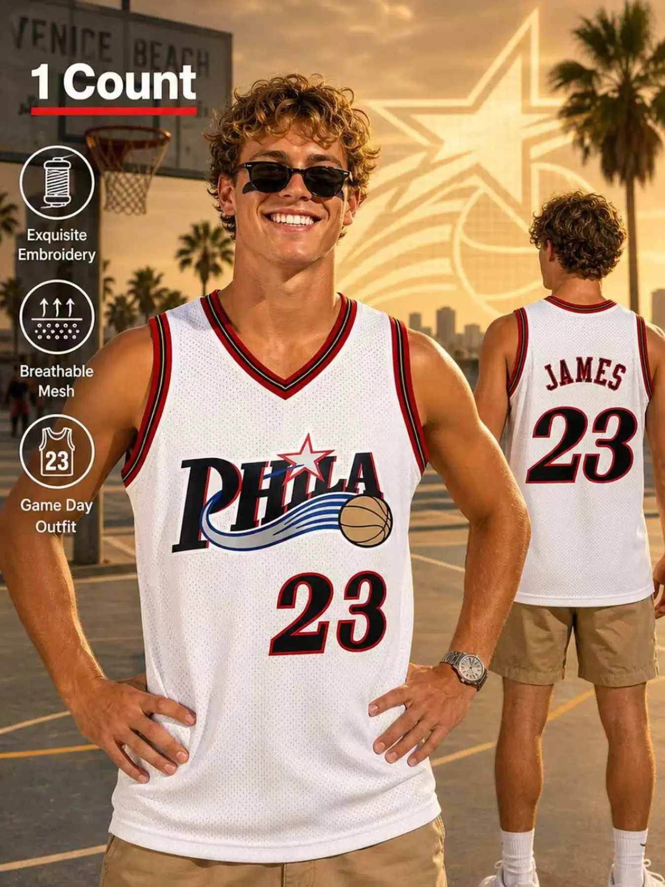 Men's Embroidered Basketball Jersey PHILA James #23 Breathable Mesh Sleeveless Sports Tank Top Exquisite Embroidered Jerseys