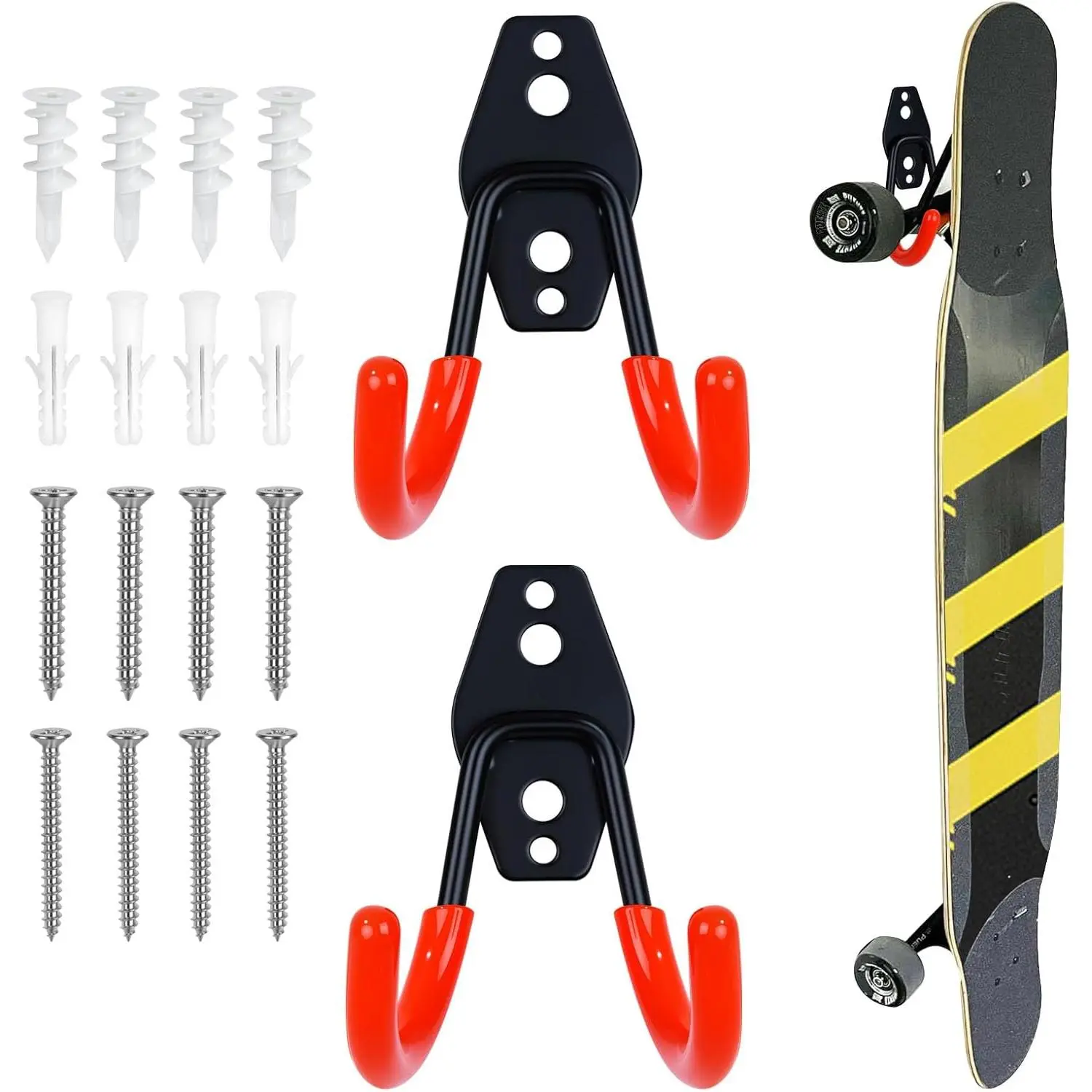 2 Pack Skateboard Wall Mount, Heavy Duty Metal Garage Storage Hooks, Skateboard Hanger Holder for Home & Garden