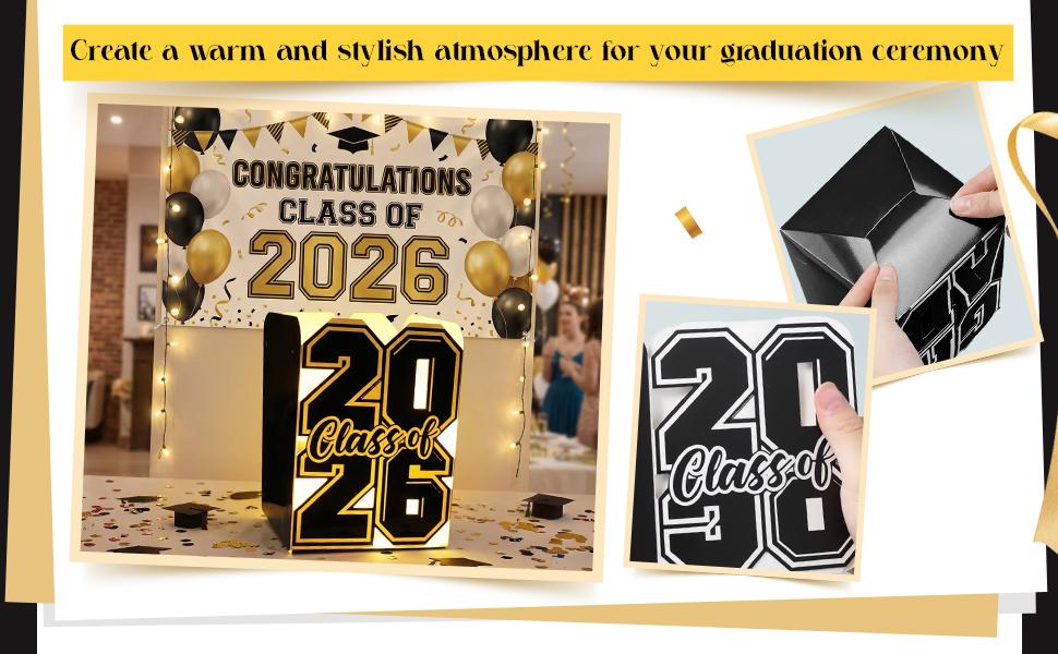 12 Pcs 2026 Graduation Photo Box Centerpieces for Table, Class of 2026 Table Decor Picture Frame Holders, 6x4 Inch Grad Party Favors Photo Props for Congrats Grad Decorations Gift(Word,Black)