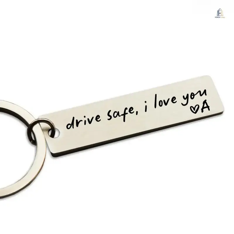 Personalized Safe Driving Keychain Engraved Stainless Steel Key Ring Custom I Love You Gift for Husband Boyfriend Brother New Drivers Daily Car Accessory