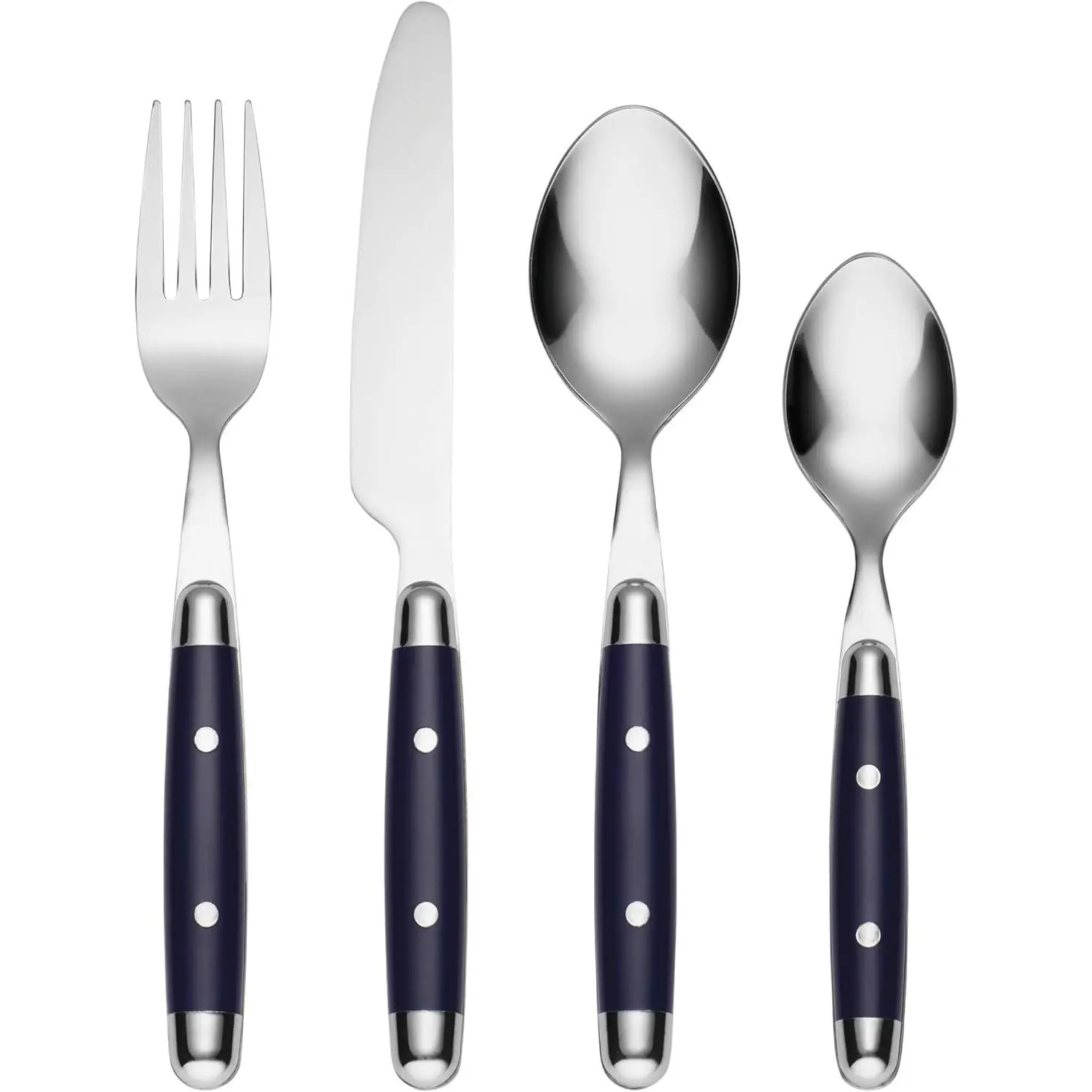Cambridge Silverware Set, Jubilee Blue 16-Piece Flatware Set, Service For 4, 18/0 Stainless Steel, Knives Spoons And Forks Sets, Dishwasher Safe, Home And Kitchen Utensils (Black/Silver, 16 Piece)