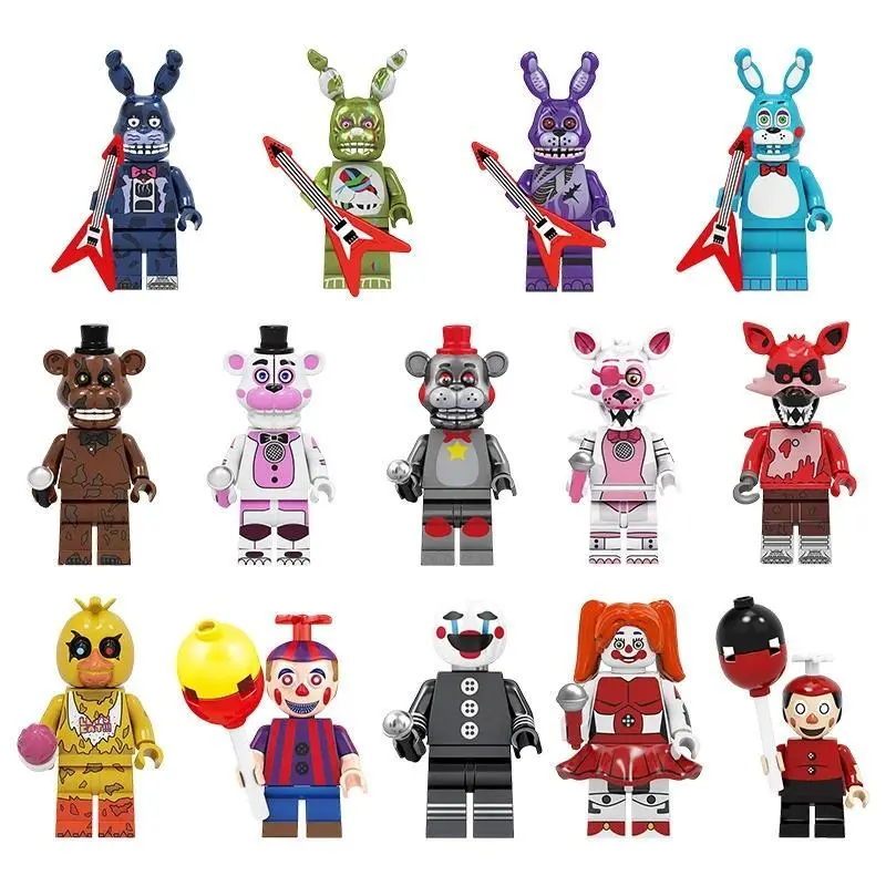 2026 new hot item Cute Cartoon Game Figure Bricks Freddy Bonnie Chica Miniatures Kawaii Bonnie Bear Desktop Ornament Birthday Party Favors Gift