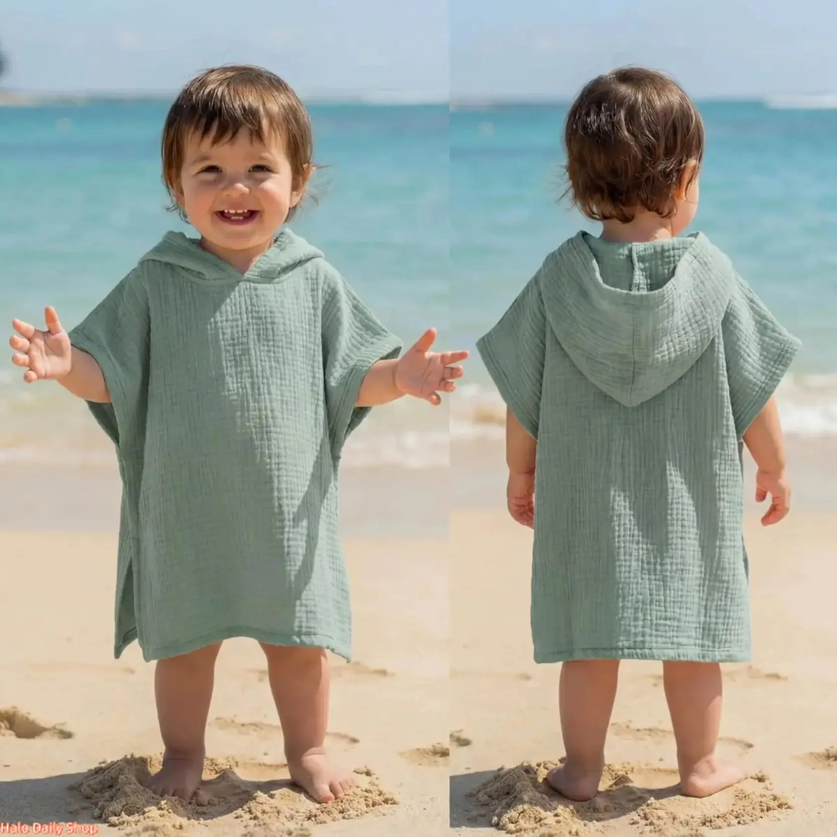 Pure Cotton Dinosaur-Themed Hooded Towel Cape - Playful, Highly Absorbent Kids' Bathrobe for Beach Use