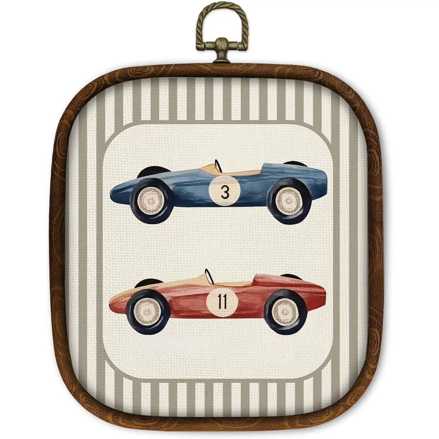 Vintage Race Car Nursery Wall Art Decor, Retro Boys Room Square Framed Canvas Art Prints, Racing Gift for Boys Wall Hanging Decor for Home Kids Playroom Boy Bedroom, 5.7x6.5 Inches