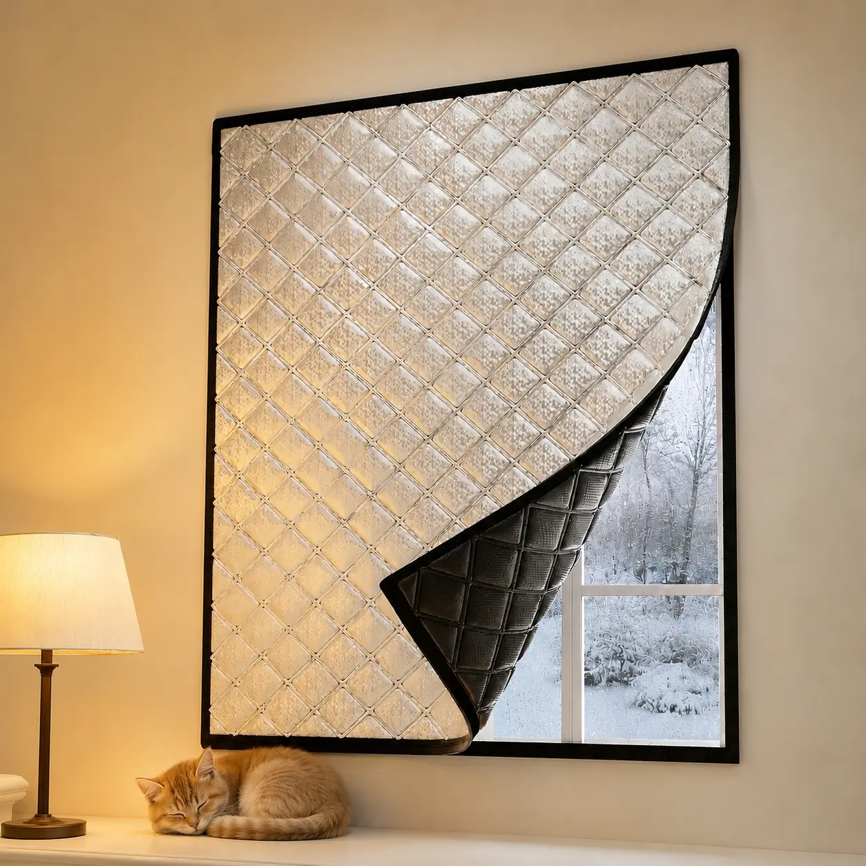 Soundproof Thermal Window Curtain, Winter Warm Windproof Curtain, Self-Adhesive Sealed Window Cover, No Drilling, Cold Protection