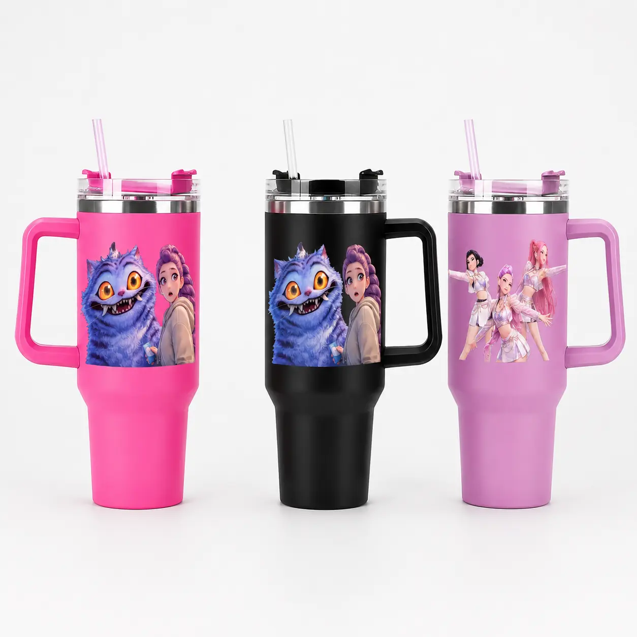 40 oz Anime Graphic Travel Mug with Handle & Straw – Stainless Steel Insulated Tumbler, Fits Car Cup Holders