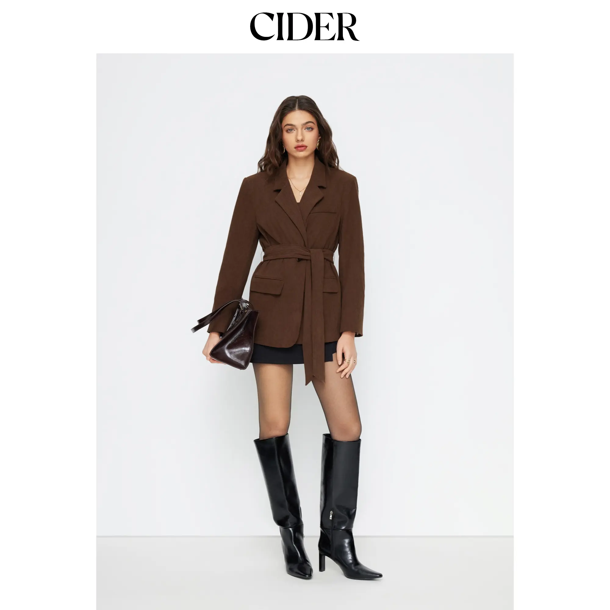 Cider Corduroy Collar Long Sleeve Blazer With Belt SohoChic