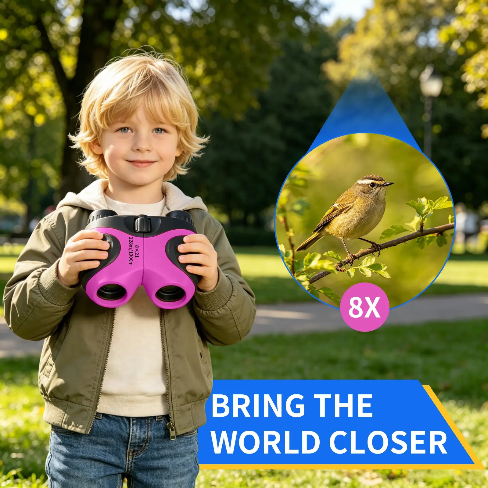 Binoculars 8x21, Lightweight Shockproof Outdoor Telescope, Adjustable Focus, Soft Rubber Handle, Ideal for Bird Watching, Hiking, Gifts MAGNIDOG
